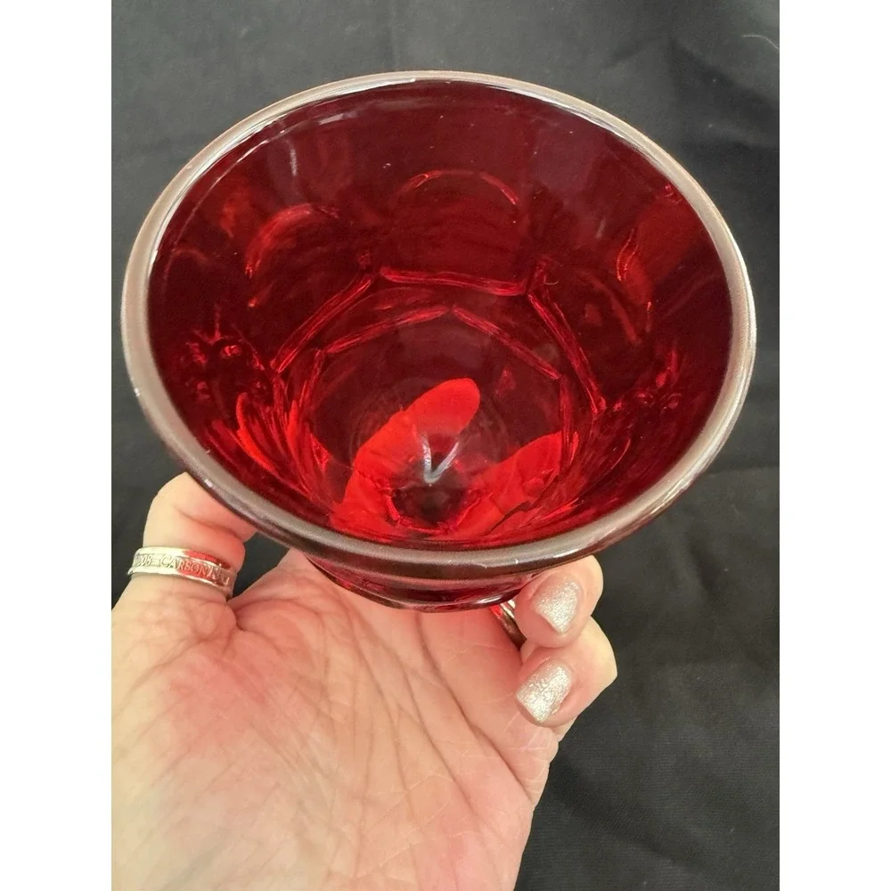 Red Ruby Glass Goblet Glossy Round Unisex Adults Drinkware Decorative 5.5 Inch